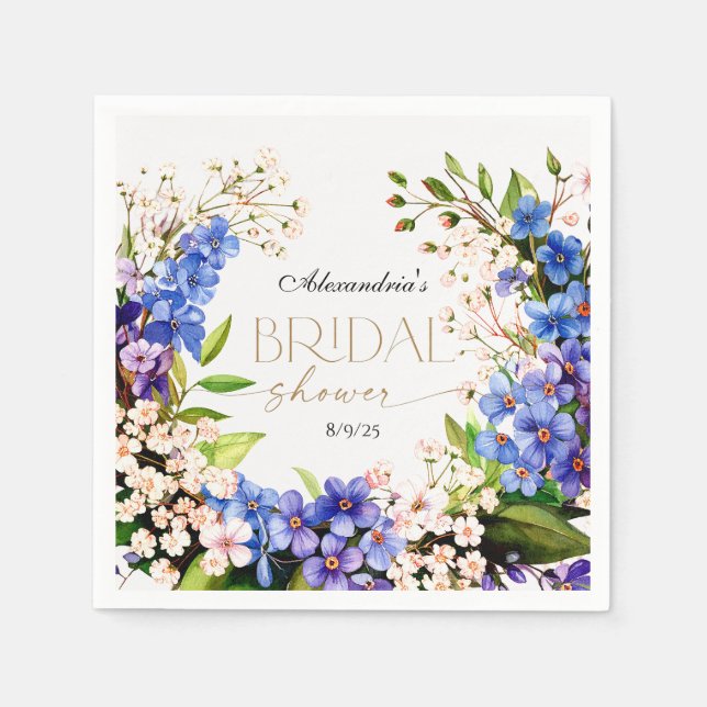 Något Blått: Baby’s Breath & Lin Bröllopsdusch Pappersservett (Framsidan)