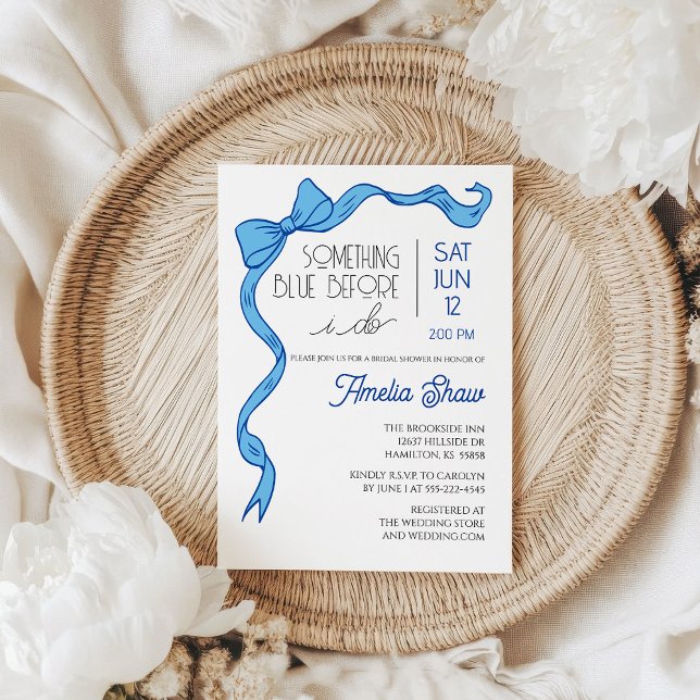 Något Blått Band Bröllopsdusch Inbjudan (Something Blue Bow Bridal Shower Invitation)