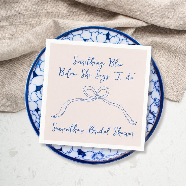 Något Blått Band Handritad Bröllopsfest Pappersservett (Something Blue Bow Hand Drawn Bridal Shower Napkins)