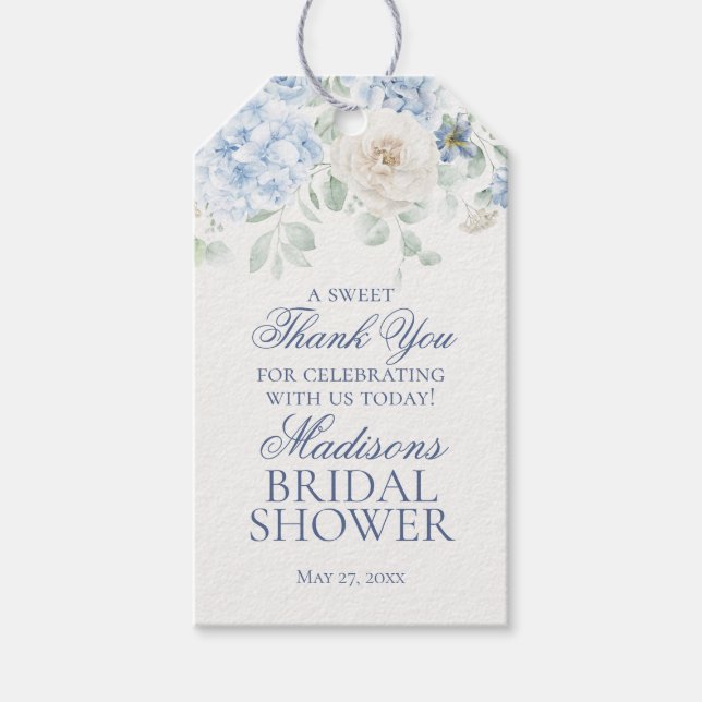 Något Blått Blommig Hortensia Brud Förfestpresent Presentetikett (Framsidan)