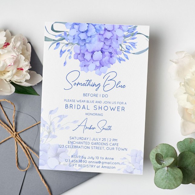 Något blått blommigt för möhippa inbjudningar (Something blue before I do bridal shower invitation blue hydrangea floral botanical invitation)