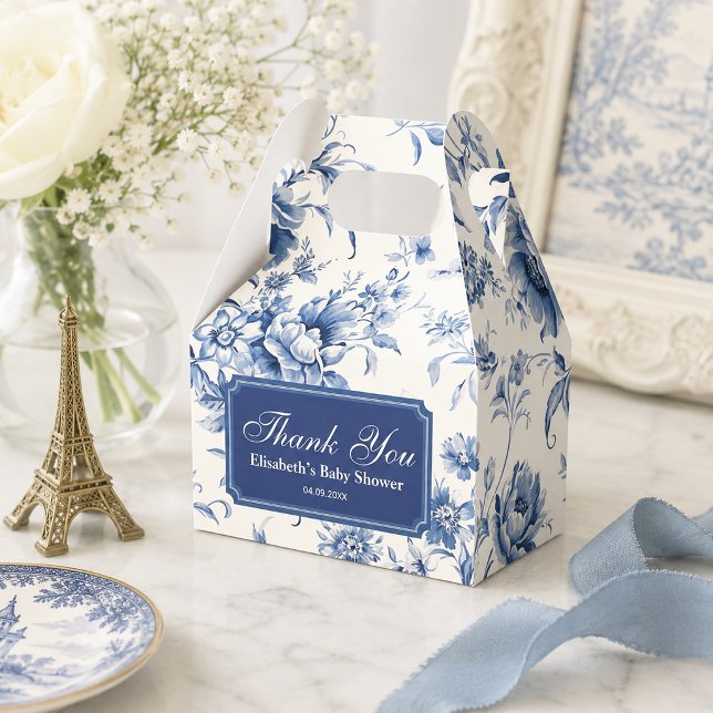 Något Blått Blommigt Fransk Toile Chinoiserie Presentaskar (Something Blue Floral French Toile Chinoiserie Favor Boxes)