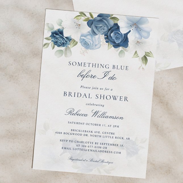 Något blått Blommigt innan jag gör Möhippa Inbjudningar (Something Blue Before I Do Floral Watercolor Bridal Shower Invitation)