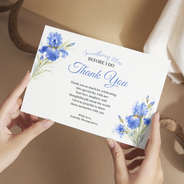 Något Blått Bröllopsdusch Tackkort Inbjudningar (Floral Something Blue Bridal Shower Thank You Card Horizontal)