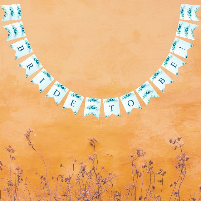 Något Blått Brud Att Bli Floral Bröllopsfest  Vimplar (Something Blue Bride To Be Floral Bridal Shower Bunting Flags )