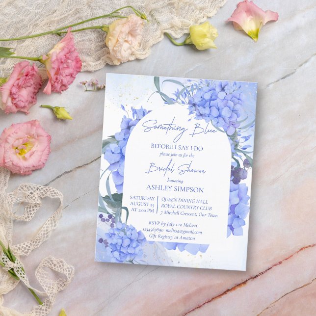 Något blått elegant möhippa budget inbjudan (Something blue bridal shower blue hydrangeas budget affordable bridal shower invitation template)