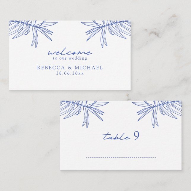 Något blått enkelt Hand plockade botaniskt plattat Placeringskort (Fram/baksida)