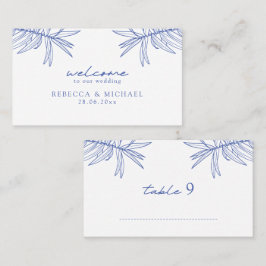 Något blått enkelt Hand plockade botaniskt plattat Placeringskort