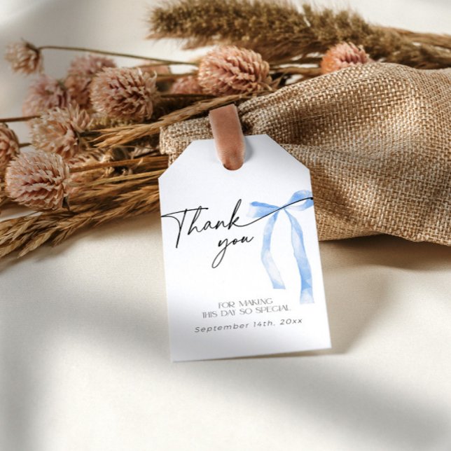 Något blått fält Gifter sig Möhippa Presentetikett (Blue bow thank you tag for a "something blue before I do" themed bridal shower)