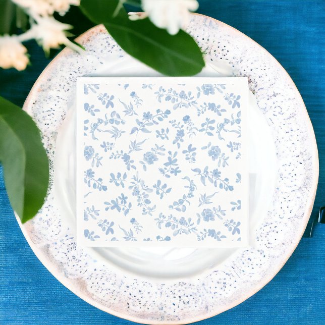 Något blått fransk vintage blomsterbröllopsfest pappersservett (Something blue french vintage floral bridal shower napkins)