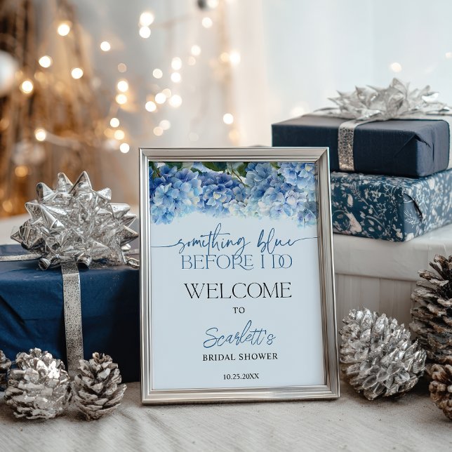 Något Blått Hortensia Bröllopsdusch Välkomstskylt Poster (Something Blue Hydrangea Bridal Shower Welcome Poster)