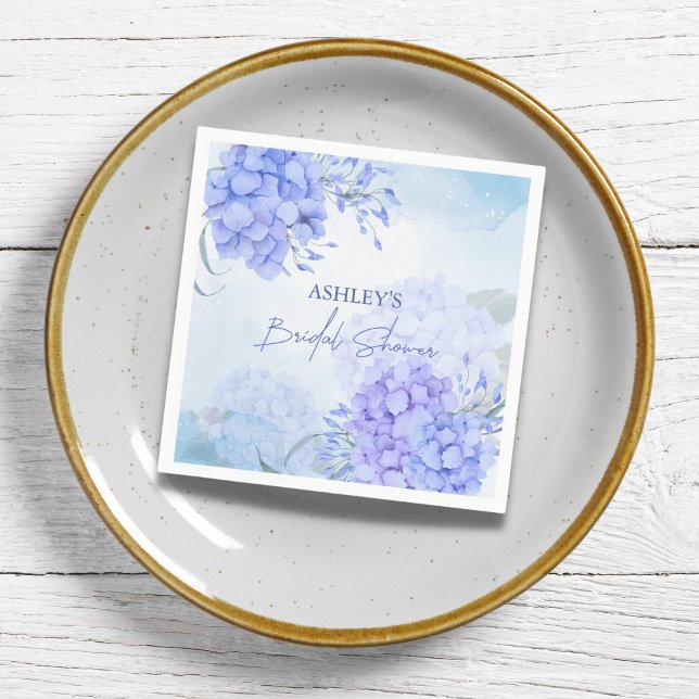 Något blått hortensia elegant bröllopsfest pappersservett (Something blue bridal shower personalized napkins blue watercolor hydrangeas floral napkins)