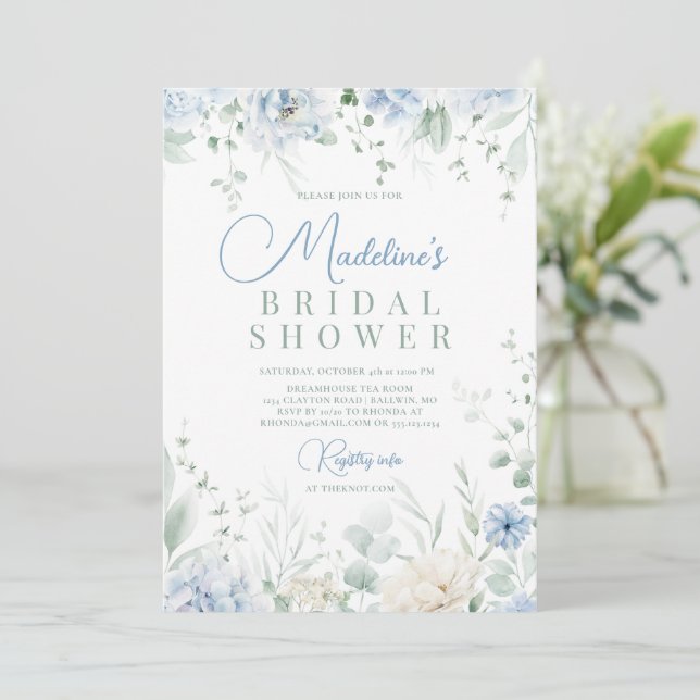 Något Blått Hydrangea Bröllopsfest Inbjudningar (Stående Fram)