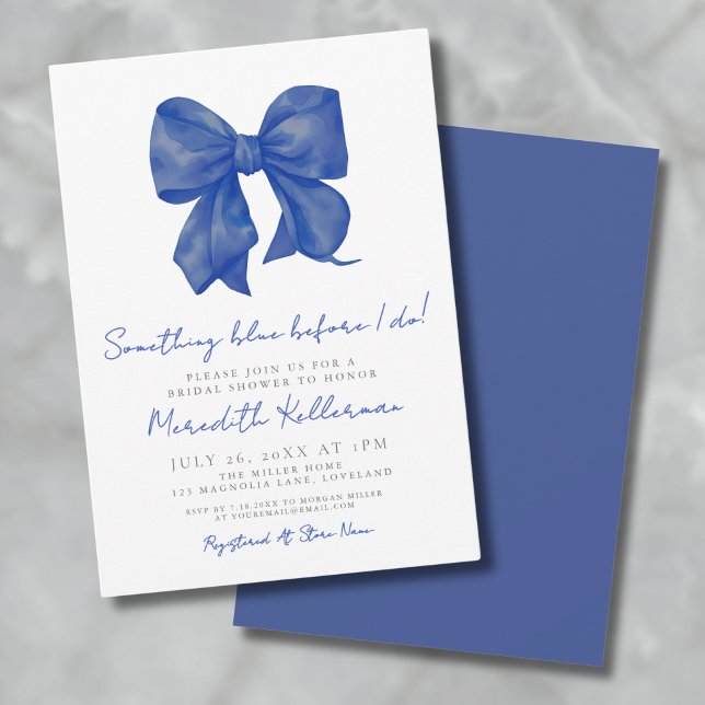 Något Blått Innan Jag Gifter Mig Bröllopsdusch Inbjudningar (Elegant Simple Blue Bow Bridal Shower Invitation)