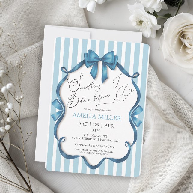 Något Blått Innan Jag Gör Blå Båge Bröllopsdusch Inbjudningar (Something Blue Before I Do Blue Bow Croquet Bridal Shower Invitation)