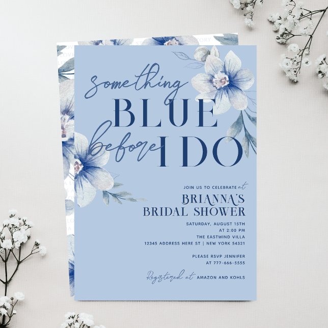 Något Blått Innan Jag Gör Blå Blomma Bröllop Inbjudningar (Something Blue Before I Do Dusty Slate Blue Watercolor Floral Bridal Shower Invitations)
