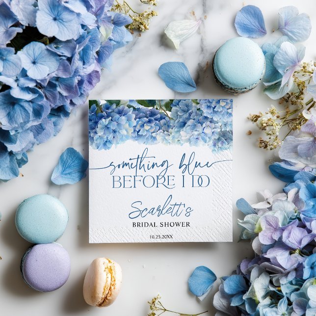 Något Blått Innan Jag Gör Blå Hortensia Bröllop Pappersservett (Something Blue Before I Do Blue Hydrangea Bridal Napkins)