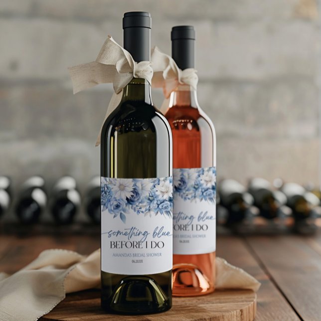 Något Blått Innan Jag Gör Blommig Bröllopsfest Vinflaska Etikett (Skapare uppladdad)
