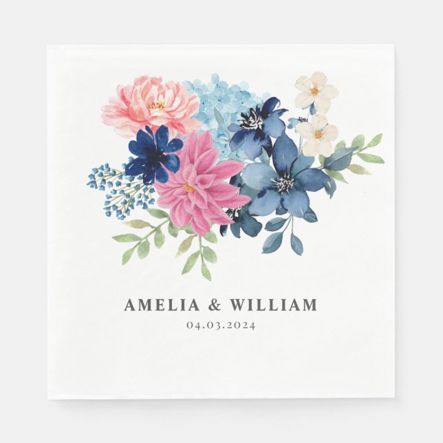 Något blått innan jag gör Blommigt bröllop Pappersservett (Framsidan)