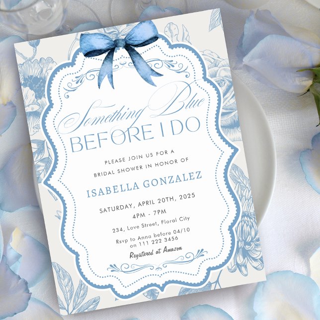 Något blått innan jag gör Blommigt Möhippa Inbjudningar (Something Blue Before I Do Floral Bridal Shower Invitation)