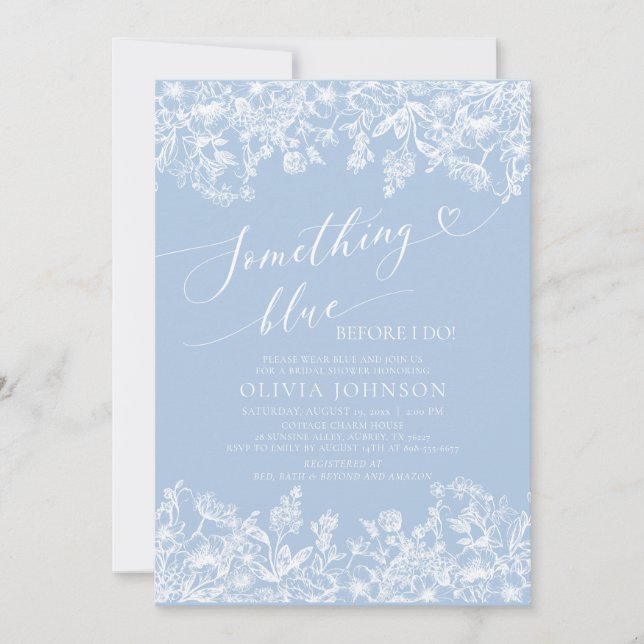 Något blått innan jag gör Blommigt Möhippa Inbjudningar (Framsida)