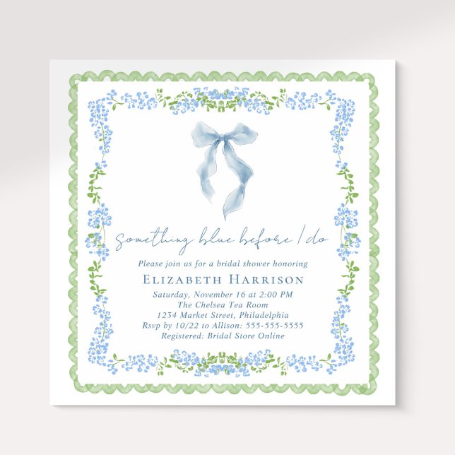 Något Blått Innan Jag Gör Bröllopsdusch Inbjudningar (Something Blue Before I Do Bow Bridal Shower Invitation)