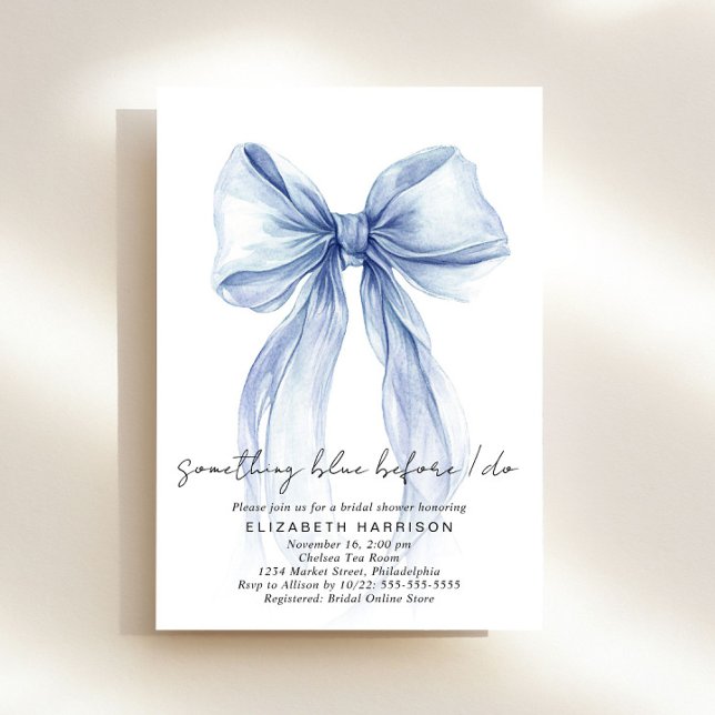 Något Blått Innan Jag Gör Bröllopsdusch Inbjudningar (Something Blue Before I Do Bow Bridal Shower Invitation)