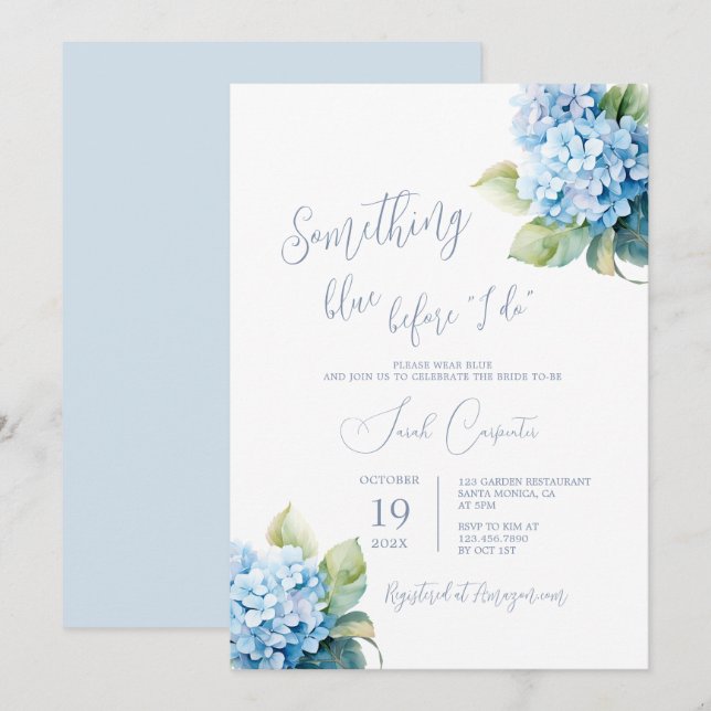 Något Blått Innan Jag Gör Bröllopsdusch  Inbjudningar (Fram/baksida)