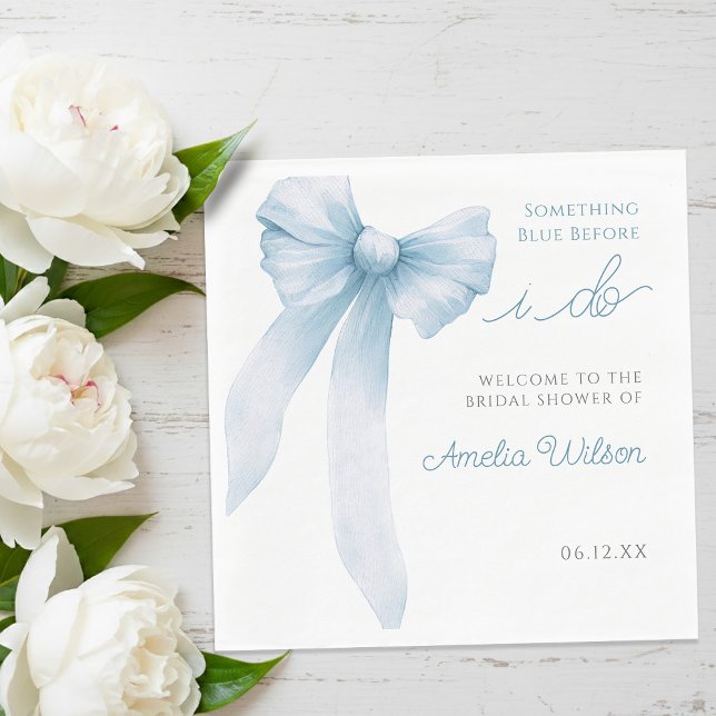 Något Blått Innan Jag Gör Bröllopsdusch Pappersservett (Something Blue Before I Do Bow Bridal Shower Napkins)