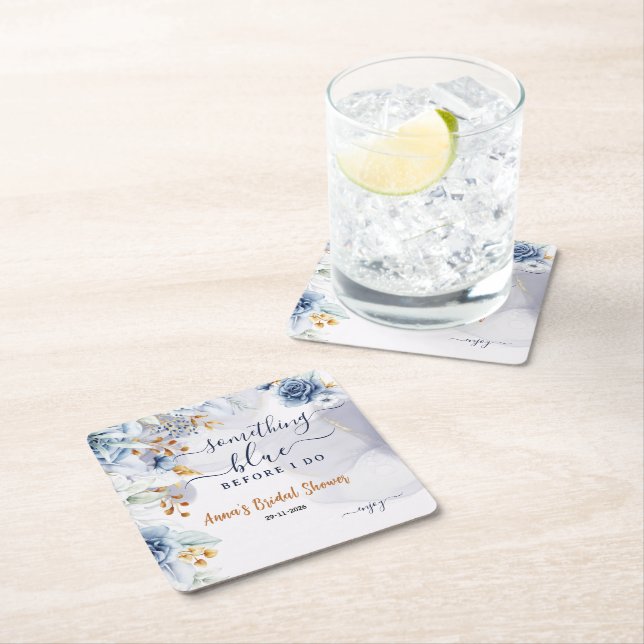 Något Blått Innan Jag Gör Bröllopsduschfest Underlägg Papper Kvadrat (Insitu)