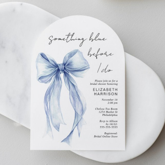 Något Blått Innan Jag Gör Bröllopsfest Arch Inbjudningar (Something Blue Before I Do Bow Bridal Shower Arch Invitation)