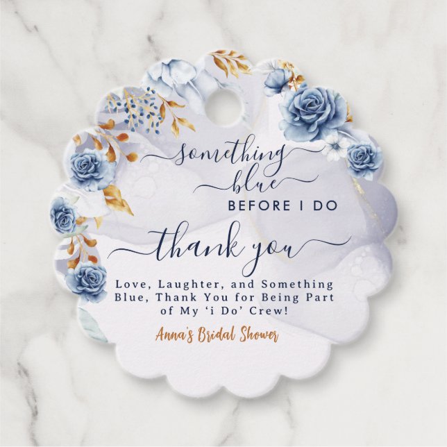 Något Blått Innan Jag Gör Bröllopsfest Floral Gåvor Etiketter (Framsida)