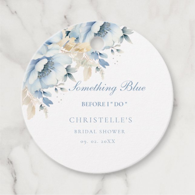 Något blått innan jag gör bröllopsfest för bruden gåvor etiketter (Framsida)