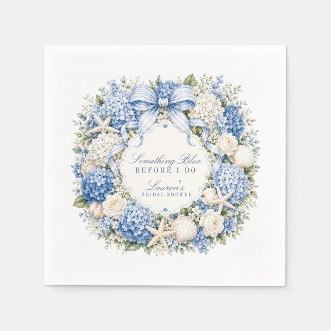 Något Blått Innan Jag Gör Hydrangea Bröllopsdusch Pappersservett (Framsidan)