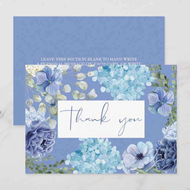 Något blått innan jag gör hydrangea bröllopsdusch tack kort (Fram/baksida)