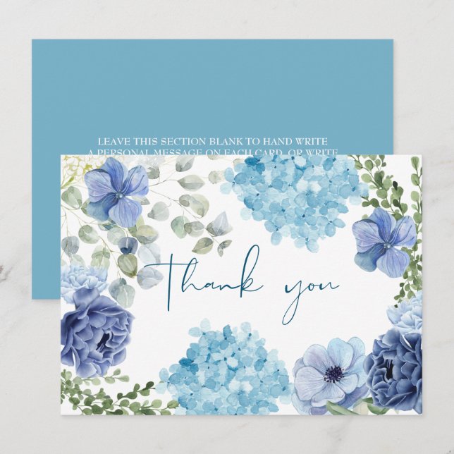 Något blått innan jag gör hydrangea möhippa tack kort (Fram/baksida)