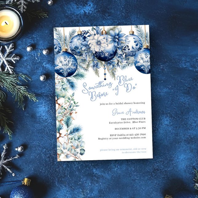 Något blått innan jag gör jul-Möhippa Inbjudningar (Something Blue Before I Do Christmas Bridal Shower Invitation by Darling & May)