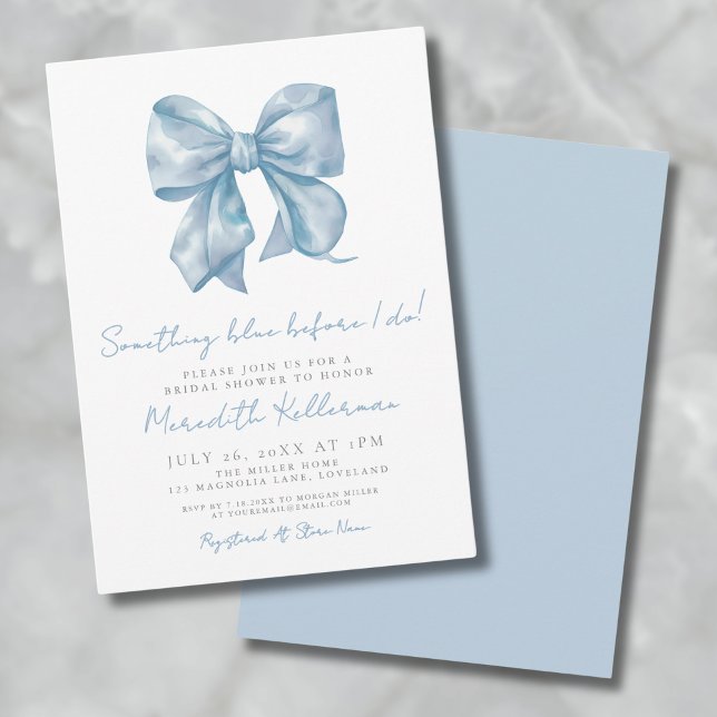 Något blått innan jag gör Möhippan Bow Inbjudningar (Something Blue Before I Do Bow Bridal Shower Invitation)