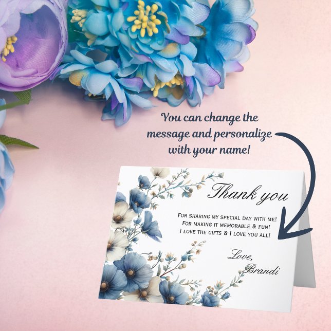 Något Blått Innan jag Gör Vikad Tacksamhetskort Tack Kort (Send these elegant Thank You cards to your guests and show them your appreciation!)