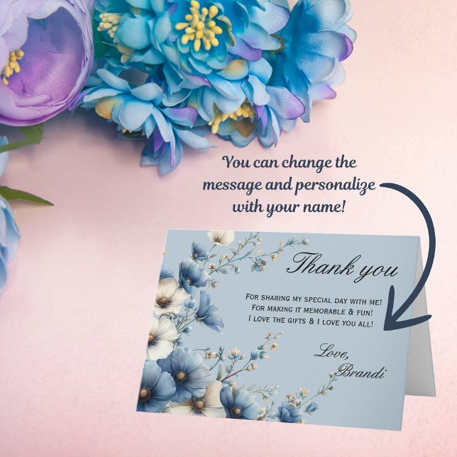 Något Blått Innan Jag Gör Vikad Tacksamhetskort Tack Kort (Send these elegant Thank You cards to your guests and show them your appreciation!)