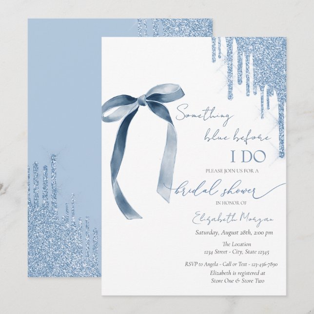 Något blått innan jag klipper Glitter-drivrutiner Inbjudningar (Fram/baksida)