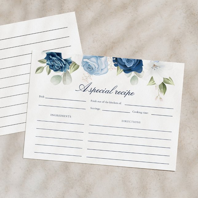 Något blått innan jag tar emot Möhippa Tilläggskort (Dusty Blue Floral Special Recipe Card)