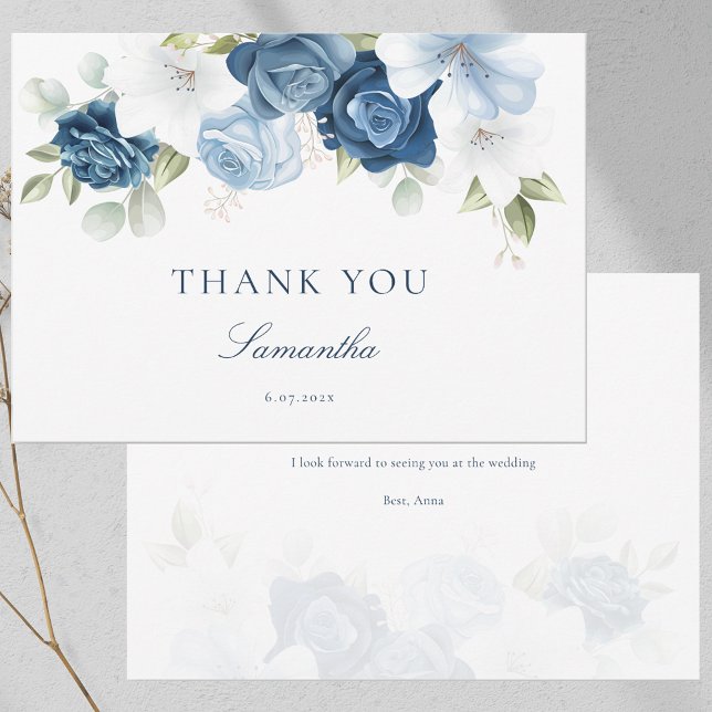 Något blått Möhippa - tack för ditt kort (Something Blue Floral Bridal Shower Thank You Card)
