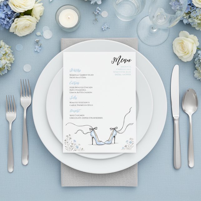 Något Blått Pulverblå Klackar Bröllopsfest Meny (Something Blue Powder Blue Heels Bridal Shower Menu
)
