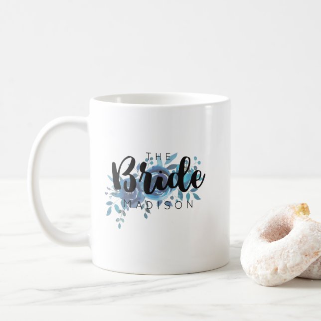Något Blått Vattenfärg Ros Bröllop Brud Kaffemugg (Med munk)