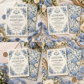 Något Blått Vintage Arvsskatt Blommig Bröllop Inbjudningar