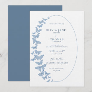 Något Blue Butterflies Ram Elegant bröllop Inbjudningar