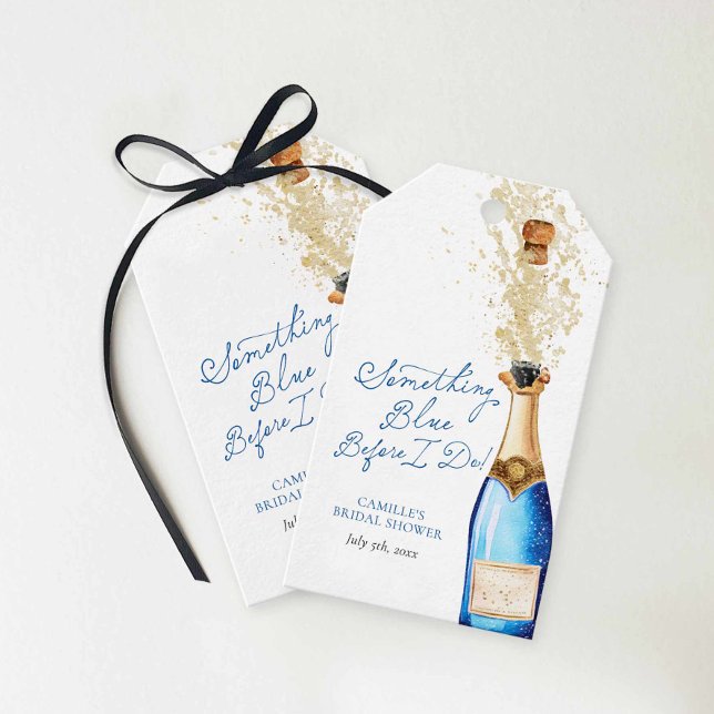 Något Blue Champagne Möhippa för Presentetikett (Something blue before I do bridal shower favor tag)