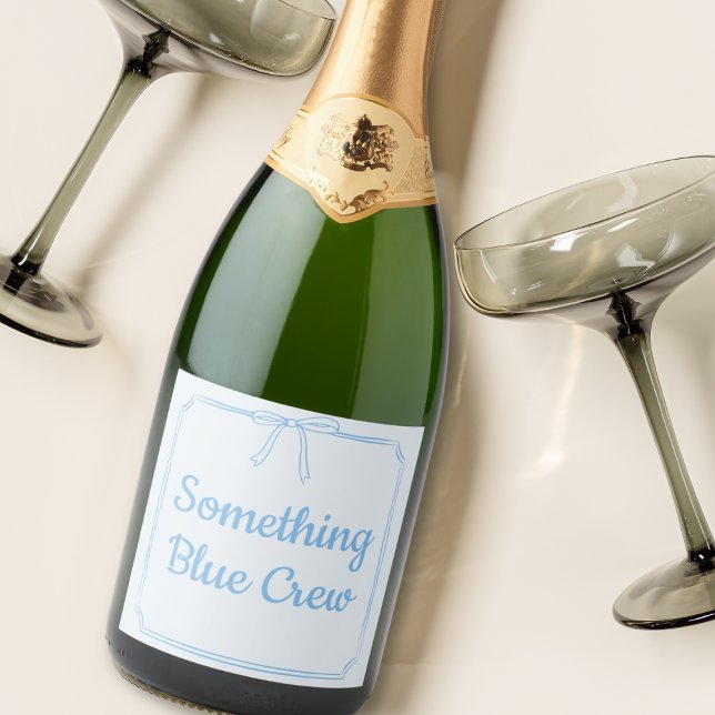 Något Blue Crew Bow Bridesmaid Brudens sida (Add a touch of fun to your special day with our coquette bow "Something Blue Crew" champagne label!)