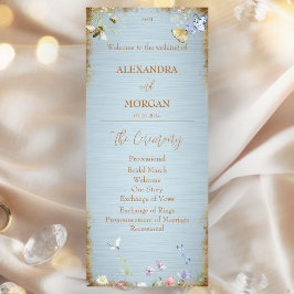 Något Blue Elegant Wildblomme-Bröllopsprogram Program